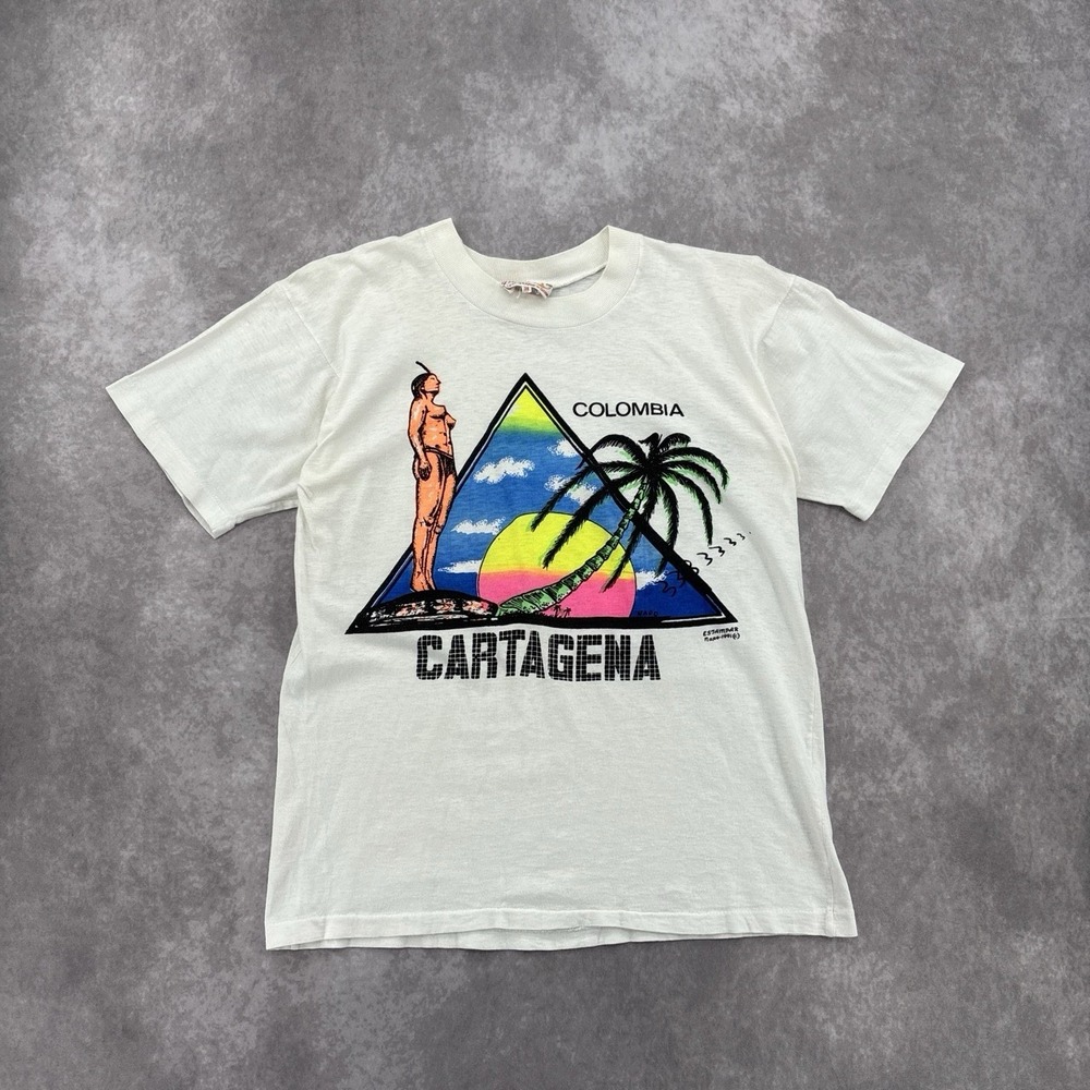 Vintage 91' Cartagena Colombia Graphic Single Stitch Tee Size 38 (S)